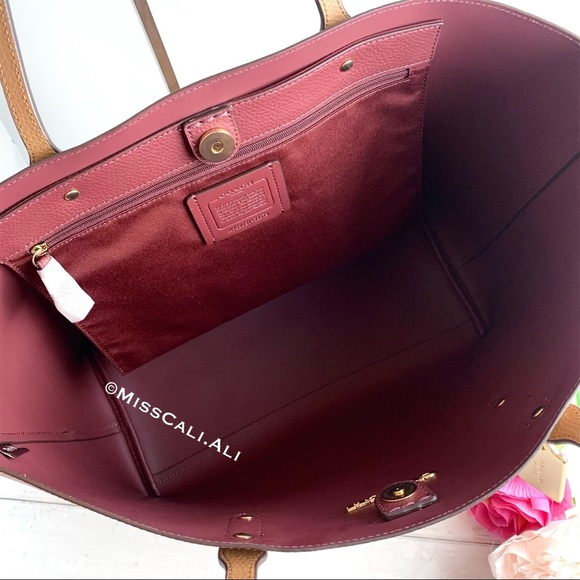 NWT COACH Town Tote Pebbled Leather Bag - Light Saddle - Picture 8 of 15